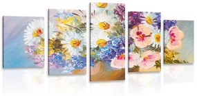 5 μέρη εικόνα ελαιογραφία με καλοκαιρινά λουλούδια - 100x50
