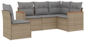vidaXL Σετ Καναπέ Κήπου 5 τεμ. Μπεζ Συνθετικό Ρατάν με Μαξιλάρι