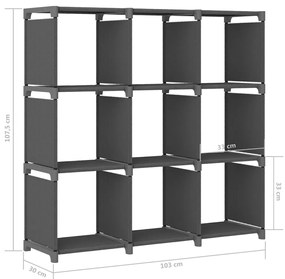 Ραφιέρα με 9 Κύβους &amp; Κουτιά Γκρι 103x30x107,5 εκ. Υφασμάτινη - Γκρι