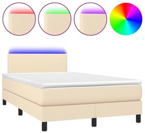 Κρεβάτι Boxspring με Στρώμα &amp; LED Κρεμ 120x190 εκ. Υφασμάτινο - Κρεμ