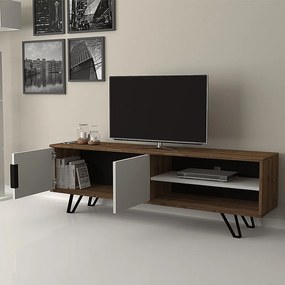 Έπιπλο τηλεόρασης Foot Megapap χρώμα καρυδί - λευκό 160x35x49εκ.