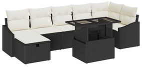 vidaXL Σετ Καναπέ Κήπου 8 Τεμαχίων με Μαξιλάρια Μαύρο Πολυ Ρατάν