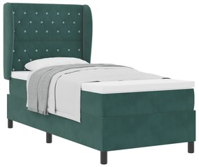vidaXL Κρεβάτι Box Spring με Στρώμα σε Σκούρο Πράσινο, 100x200 εκ., Βελούδο