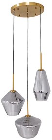 00976 GloboStar® AMARIS 00976 Μοντέρνο Κρεμαστό Φωτιστικό Ανάρτηση Τρίφωτο 3 x E27 IP20 Χρυσό Μέταλλο με Ασημί Γυαλί - Μ50 x Π50 x Y30cm