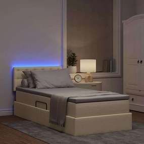 vidaXL LED Κρεβάτι αποθήκευσης με στρώμα Κρέμ 90 x 190 cm Ύφασμα