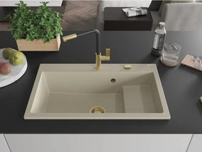 Mexen Omar νεροχύτης γρανίτης 1-θαλάμου 800 x 480 mm, μπεζ, σιφόνι χρυσό
