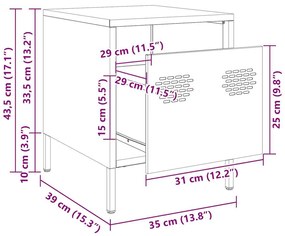 Κομοδίνο Λευκό 35x39x43,5 εκ. από Χάλυβα - Λευκό