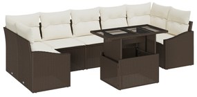 vidaXL 8 Τεμαχίων Σετ Καναπέ Κήπου με Μαξιλάρια Καφέ Πολυ Ράταν