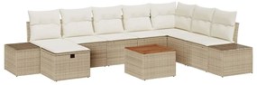vidaXL Σετ Καναπέ Κήπου με μαξιλάρι 9 pcs Μπεζ Πολυ ράταν