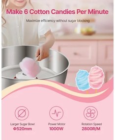 VEVOR Commercial Cotton Candy Machine Sugar Floss Maker 1000W for Party Pink