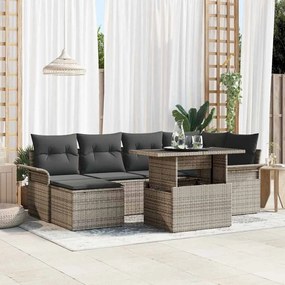 vidaXL Σετ Καναπέ Κήπου με μαξιλάρι 7 pcs Γκρι Πολυ ράταν