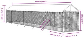 vidaXL Κλουβί Σκύλου Εξ. Χώρου με Οροφή Ασημί 2x14x2,5 μ. Γαλβ. Ατσάλι