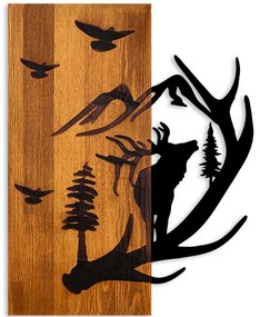 Διακοσμητικό Τοίχου Deer And Mountain 899SKL2680 43x3x58cm Walnut-Black Wallity Μέταλλο,Ξύλο