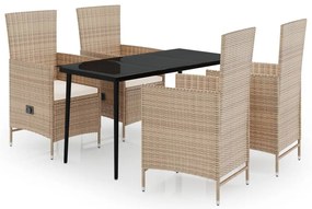 vidaXL Σετ Τραπεζαρίας Κήπου 5 Τεμαχίων Μπεζ με Μαξιλάρια