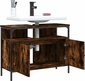 vidaXL Ντουλάπι Νιπτήρα Μπάνιου Καπνιστή Δρυς 80x30x60 εκ. Επεξ. Ξύλο