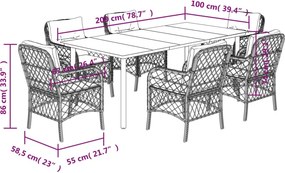 vidaXL Σετ Τραπεζαρίας Κήπου 7 τεμ. Μικτό Μπεζ Συνθ. Ρατάν &amp; Μαξιλάρια