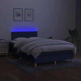 vidaXL Κρεβάτι Boxspring με Στρώμα &amp; LED Μπλε 120x190εκ. Υφασμάτινο