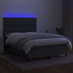 vidaXL Κρεβάτι Boxspring με Στρώμα &amp; LED Σκ.Γκρι 140x190εκ. Υφασμάτινο