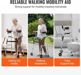 VEVOR 2 in 1 Folding Walker with Armrest Pads &amp; 5" Solid Wheel Height Adjustable