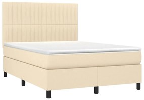 vidaXL Κρεβάτι Boxspring με Στρώμα Κρεμ 140x190 εκ. Υφασμάτινο