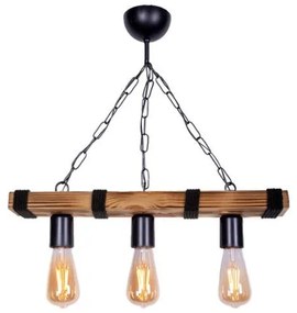 GLISTER 201-0003 Vintage Κρεμαστό Φωτιστικό Ράγα Τρίφωτο 3 x E27 IP20 Μπεζ Ξύλο με Μαύρο Σχοινί-Μ50 x Π10 x Υ65cm Globostar 201-0003 Μπεζ