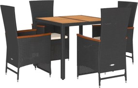vidaXL Σετ Τραπεζαρίας Κήπου 5 Τεμαχίων Μαύρο Συνθ. Ρατάν με Μαξιλάρια