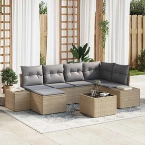 vidaXL Σετ Καναπέ Κήπου με μαξιλάρι 7 pcs Μπεζ, γκρι Πολυ ράταν