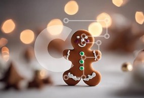 Intra Συλλεκτικό Ξύλινο Παζλ Plywood 4mm - Μπισκότο Gingerbread Man με εορταστικά φώτα Bokeh Σε Ξύλινο Κουτί - Διαστάσεις: 10x10 cm – 25 κομμάτια
