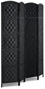 VEVOR 4 Panel Room Divider Hand-Woven Folding Privacy Screen with Hinges Black