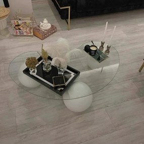Stewehome Γυάλινο τραπέζι με μοναδική στρογγυλή βάση λευκό 120x60x3 cm