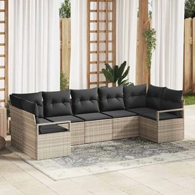 vidaXL Σετ Καναπέ Κήπου 7 pcs Ανοιχτό γκρι Πολυ rattan, βαμμένο ατσάλι
