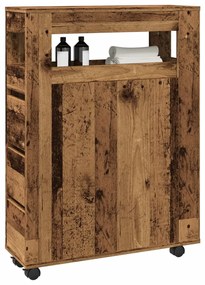 Ντουλάπι Μπάνιου Στενό με Ροδάκια Όψη Παλαιού Ξύλου Επεξ. Ξύλο