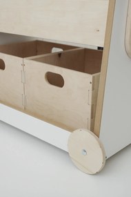 Ξύλινη Βιβλιοθήκη Montessori Τροχήλατη White + Natural  BabyWood