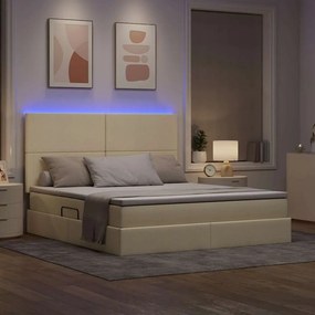 vidaXL LED Κρεβάτι αποθήκευσης με στρώμα Κρέμ 160 x 200 cm Ύφασμα