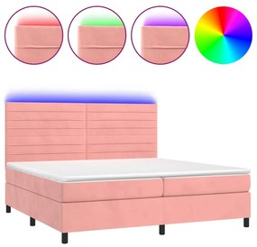 vidaXL Κρεβάτι Boxspring με Στρώμα &amp; LED Ροζ 200x200 εκ. Βελούδινο