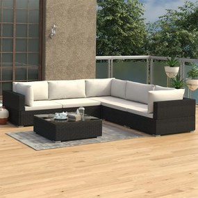 vidaXL Σαλόνι Κήπου 6 Τεμαχίων Μαύρο από Συνθετικό Ρατάν με Μαξιλάρια