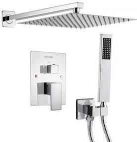 VEVOR Shower Faucet Set 12&quot; Square Rain Shower Head and Hand Set Silver Chrome
