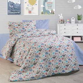Σεντόνια Παιδικά (Σετ 3τμχ) Dino 309 White-Blue DimCol Single 160x240cm Cotton-Polyester