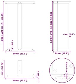 Πόδια τραπεζιού μπαρ σχήμα T 2 τεμ. Ανθρακί 60x35x(100-101) εκ. - Ανθρακί