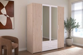 Ντουλάπα Dorm τετράφυλλη με καθρέπτη-Φυσικό - Λευκό