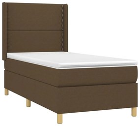 vidaXL Κρεβάτι Boxspring με Στρώμα &amp; LED Σκ.Καφέ 90x190 εκ. Υφασμάτινο