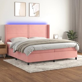 Κρεβάτι Boxspring με Στρώμα &amp; LED Ροζ 200x200 εκ. Βελούδινο