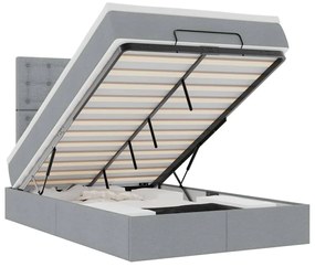 vidaXL Οθωμανικό κρεβάτι με στρώμα & LEDs Ανοιχτό γκρι Ύφασμα