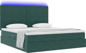 vidaXL LED Κρεβάτι αποθήκευσης με στρώμα Σκούρο Πράσινο 180 x 200 cm