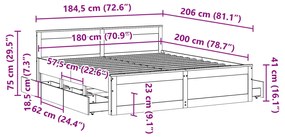 Σκελετός Κρεβατιού Χωρ. Στρώμα +Κεφαλάρι 180x200 εκ Μασίφ Πεύκο - Καφέ