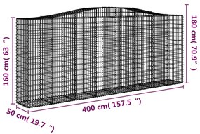 vidaXL Συρματοκιβώτια Τοξωτά 9 τεμ. 400x50x160/180 εκ. Γαλβαν. Ατσάλι