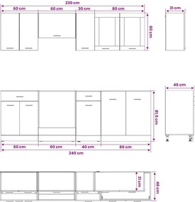 vidaXL Μονάδα κουζίνας Lyon 8 pcs Μαύρη Δρυς Επεξεργασμένο Ξύλο