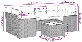 vidaXL Σαλόνι Κήπου Σετ 7 Τεμαχίων Γκρι Συνθετικό Ρατάν με Μαξιλάρια