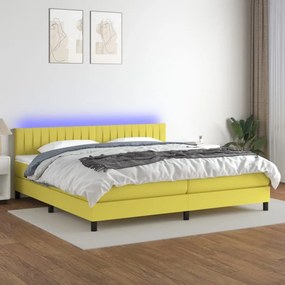 Κρεβάτι Boxspring με Στρώμα &amp; LED Πράσινο 200x200 εκ Υφασμάτινο - Πράσινο