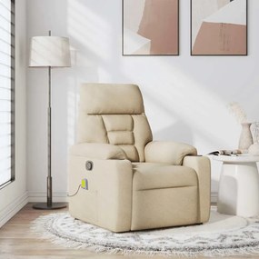 vidaXL Πολυθρόνα Μασάζ Ανακλινόμενη Κρεμ Υφασμάτινη